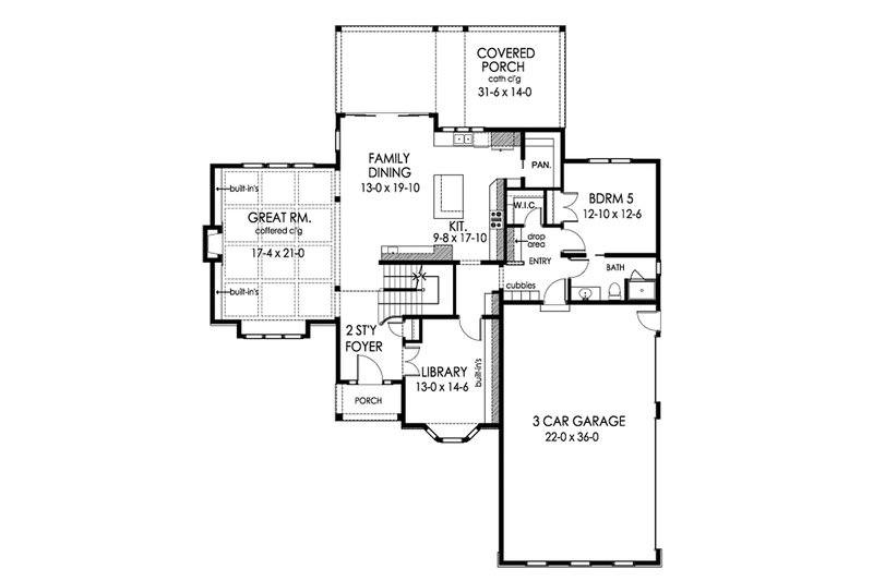 House Plan Design - Floor Plan - Main Floor for Colonial House Plan #1010-217 - 5 bed, 4 bath