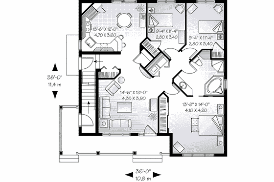 Floor Plan - Main Floor for Traditional House Plan #23-556 - 3 bed, 1 bath