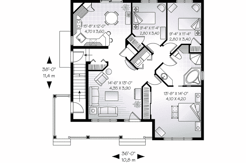 Architectural House Design - Floor Plan - Main Floor for Traditional House Plan #23-556 - 3 bed, 1 bath