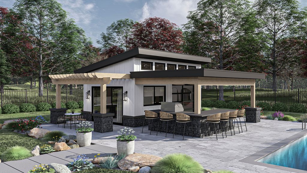 Exterior - Front Elevation 2 for Modern House Plan #455-458, 0 bath