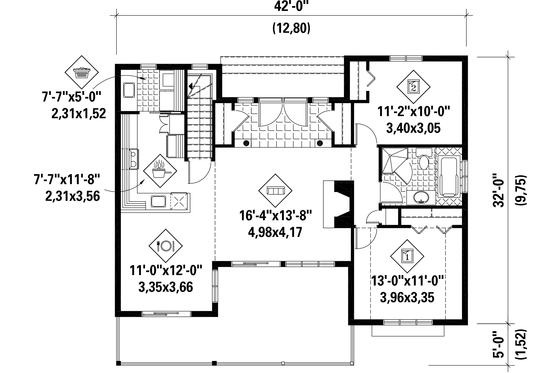 Floor Plan - Main Floor for Country House Plan #25-4571 - 2 bed, 1 bath