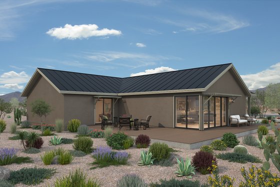 Exterior - Rear Elevation 3 for Ranch House Plan #497-12 - 3 bed, 2 bath