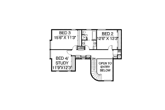 Floor Plan - Upper Floor for Mediterranean House Plan #60-369 - 4 bed, 4 bath