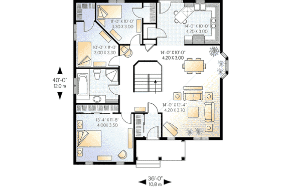 Floor Plan - Main Floor for European House Plan #23-322 - 3 bed, 1 bath