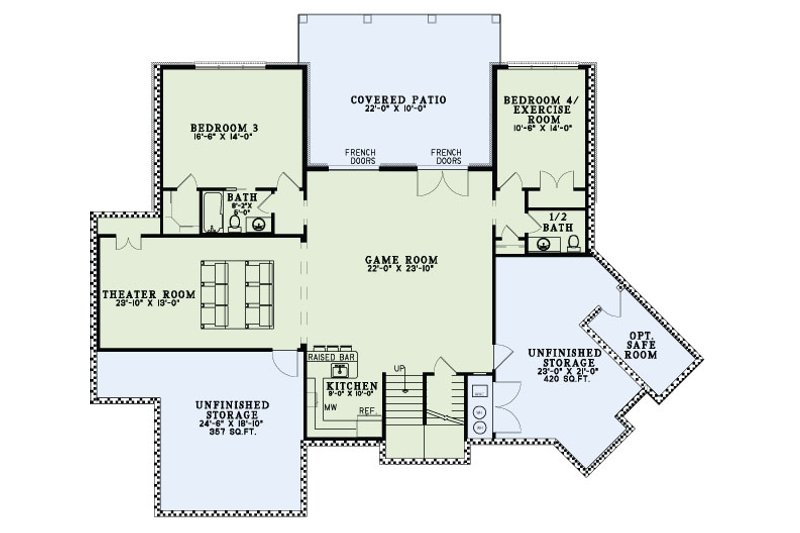 House Blueprint - Floor Plan - Lower Floor for Craftsman House Plan #17-3476 - 4 bed, 4 bath