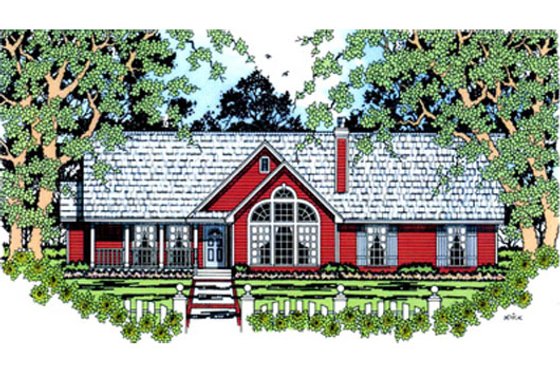 Exterior - Front Elevation for Country House Plan #42-371 - 4 bed, 2 bath