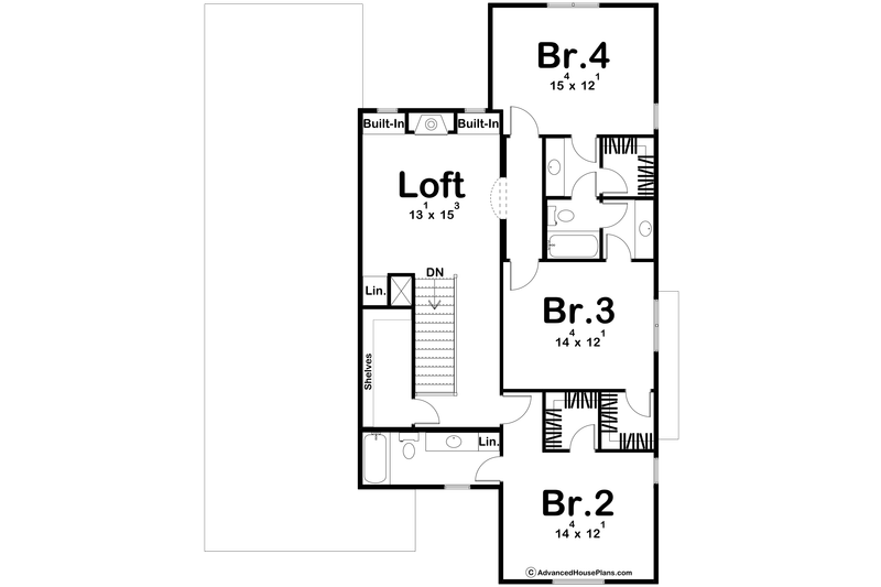 House Blueprint - Floor Plan - Upper Floor for Modern House Plan #455-658 - 4 bed, 3.5 bath