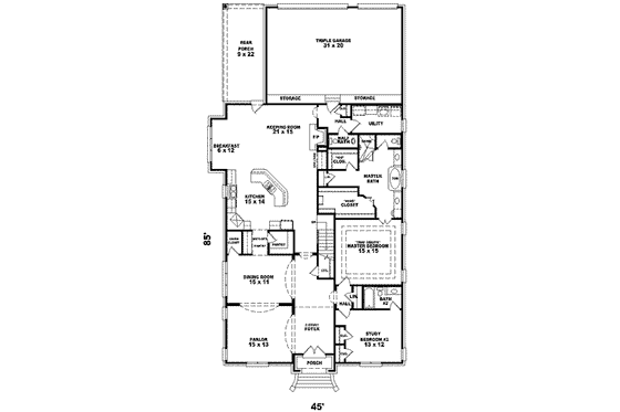 Floor Plan - Main Floor for European House Plan #81-602 - 3 bed, 3.5 bath