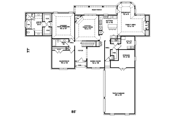 Floor Plan - Main Floor for European House Plan #81-597 - 4 bed, 3.5 bath