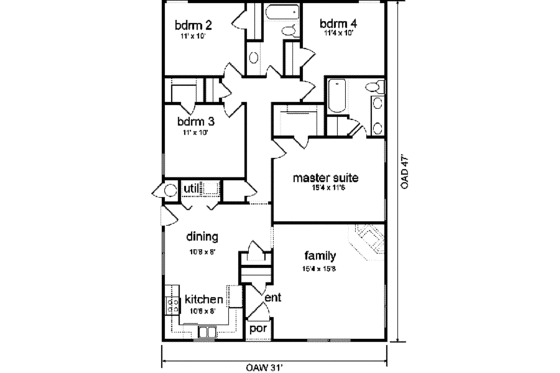 Floor Plan - Main Floor for Cottage House Plan #84-105 - 4 bed, 2 bath
