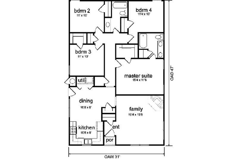 Dream House Plan - Floor Plan - Main Floor for Cottage House Plan #84-105 - 4 bed, 2 bath