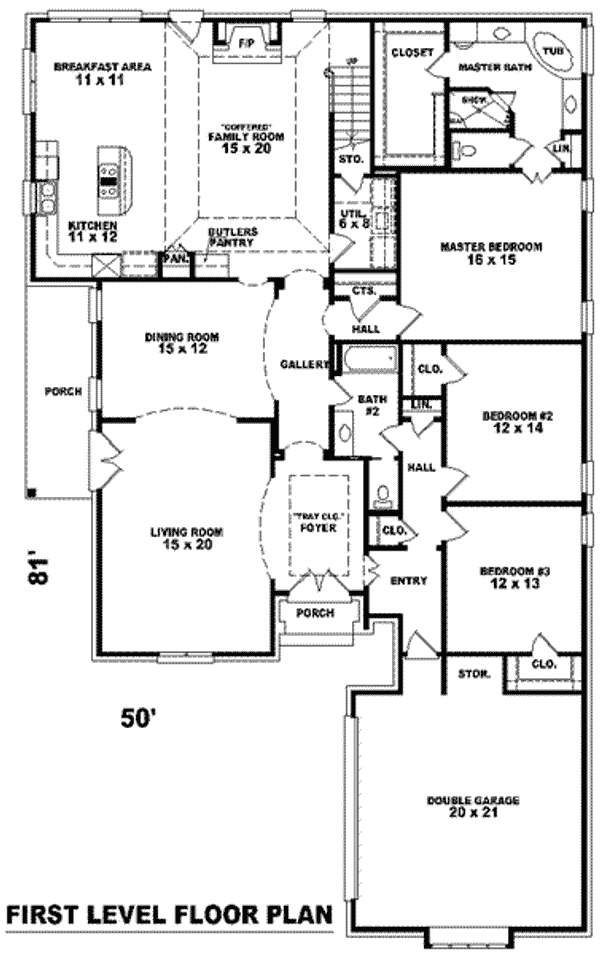 Floor Plan - Main Floor for European House Plan #81-1277 - 4 bed, 3 bath
