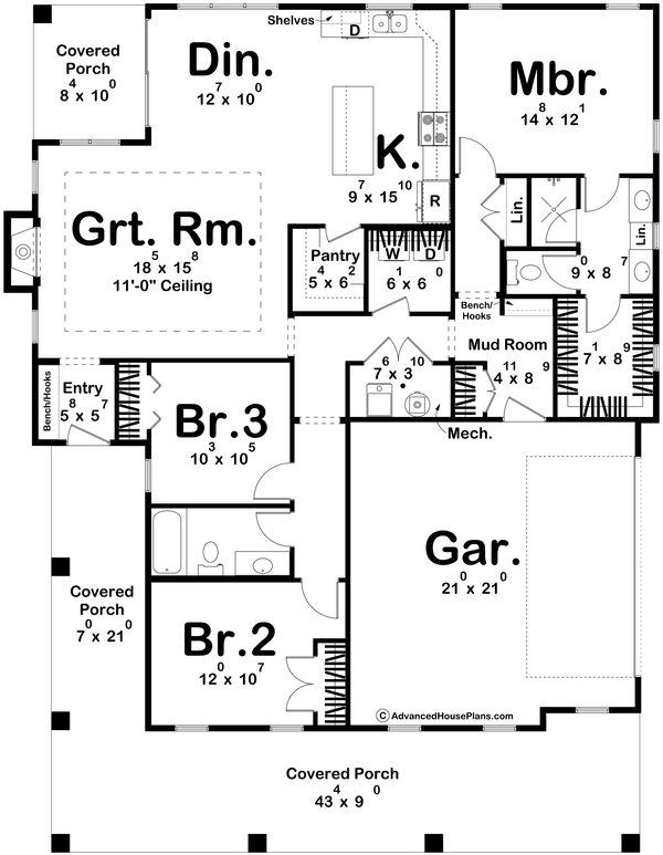 Dream House Plan - Southern Floor Plan - Main Floor Plan #455-546