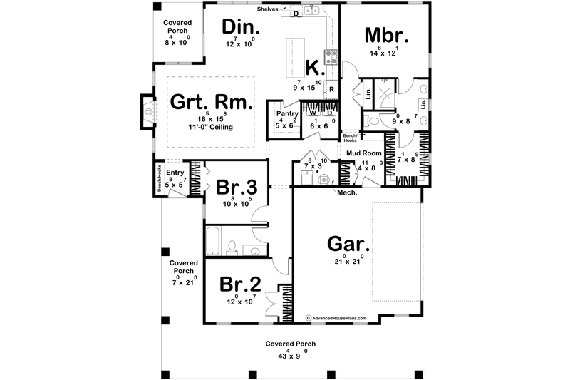 Home Plan - Floor Plan - Main Floor for Southern House Plan #455-546 - 3 bed, 2 bath