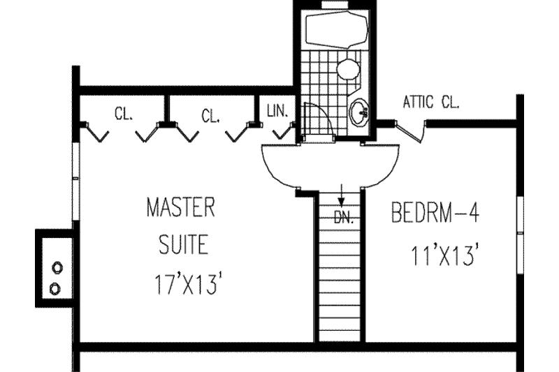 House Blueprint - Floor Plan - Upper Floor for Southern House Plan #3-112 - 3 bed, 2 bath