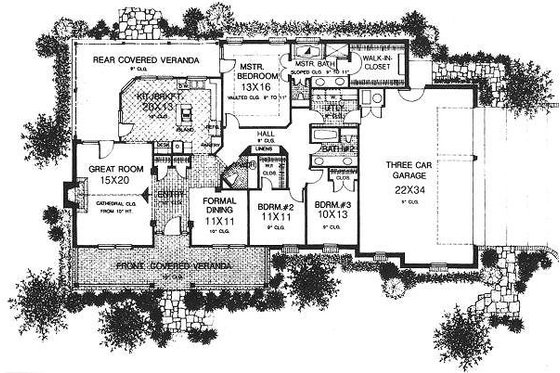 Floor Plan - Main Floor for Farmhouse House Plan #310-607 - 3 bed, 2.5 bath