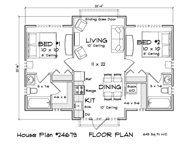 Architectural House Design - Floor Plan - Main Floor for Cottage House Plan #513-2471 - 2 bed, 2 bath