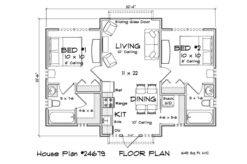 Architectural House Design - Floor Plan - Main Floor for Cottage House Plan #513-2471 - 2 bed, 2 bath