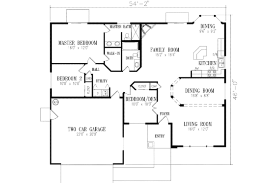 Floor Plan - Main Floor for Adobe / Southwestern House Plan #1-329 - 3 bed, 2 bath