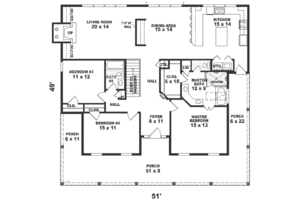Floor Plan - Main Floor for Southern House Plan #81-545 - 3 bed, 2 bath