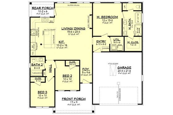 Floor Plan - Main Floor for Farmhouse House Plan #430-452 - 3 bed, 2 bath