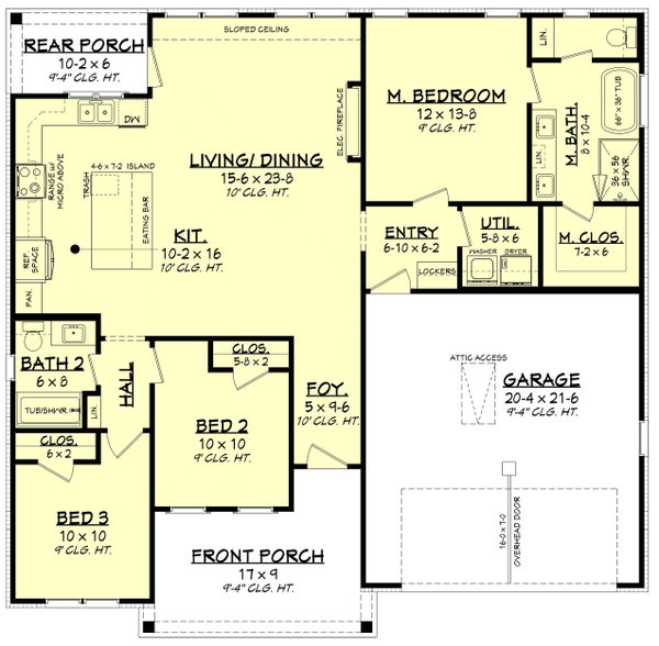 House Blueprint - Floor Plan - Main Floor for Farmhouse House Plan #430-452 - 3 bed, 2 bath