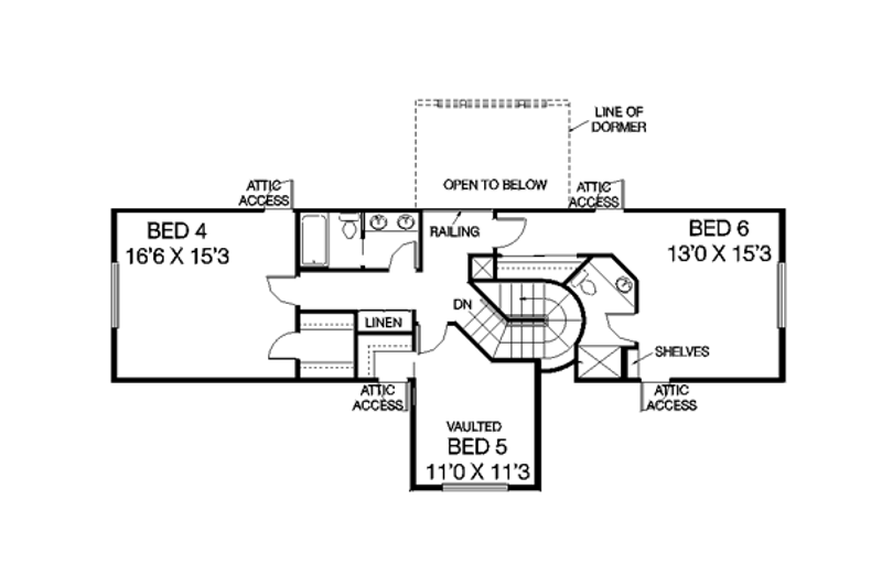 Architectural House Design - Floor Plan - Upper Floor for Ranch House Plan #60-460 - 6 bed, 4.5 bath