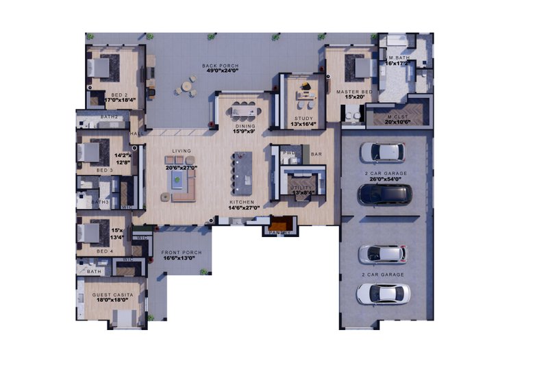 House Design - Floor Plan - Main Floor for Farmhouse House Plan #1110-20 - 5 bed, 4.5 bath