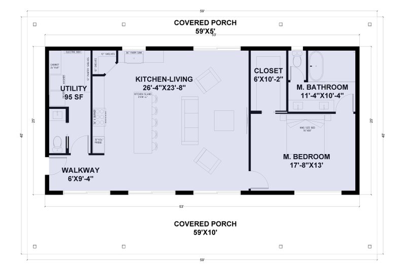 Dream House Plan - Floor Plan - Main Floor for Barndominium House Plan #1107-13 - 1 bed, 1.5 bath