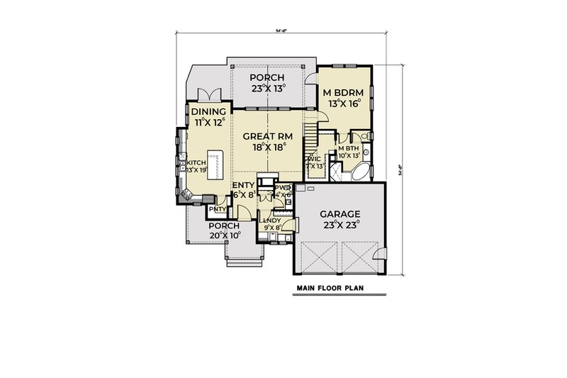 Architectural House Design - Floor Plan - Main Floor for Craftsman House Plan #1070-29 - 4 bed, 2.5 bath