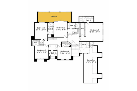Floor Plan - Upper Floor for Mediterranean House Plan #135-191 - 7 bed, 7 bath