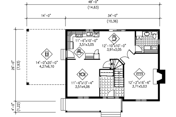 Floor Plan - Main Floor for Victorian House Plan #25-280 - 3 bed, 2.5 bath