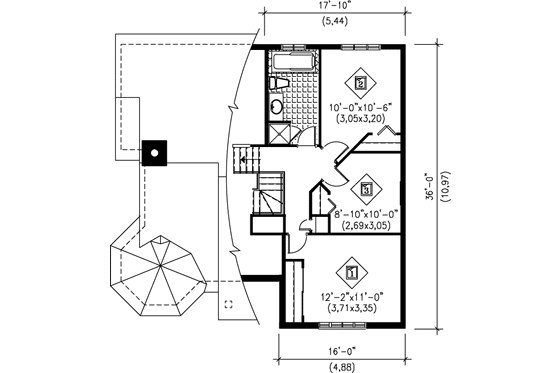 Floor Plan - Upper Floor for European House Plan #25-316 - 3 bed, 1 bath