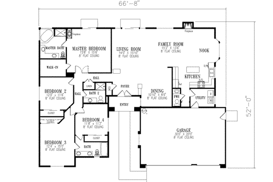 Floor Plan - Main Floor for Adobe / Southwestern House Plan #1-516 - 4 bed, 3.5 bath