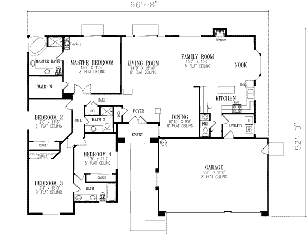 Floor Plan - Main Floor for Adobe / Southwestern House Plan #1-516 - 4 bed, 3.5 bath