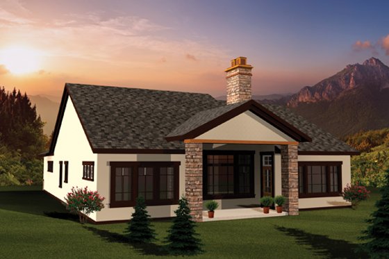 Exterior - Rear Elevation for Ranch House Plan #70-1096 - 2 bed, 2 bath