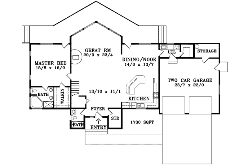 Architectural House Design - Floor Plan - Main Floor for Modern House Plan #1-1480 - 1 bed, 2.5 bath
