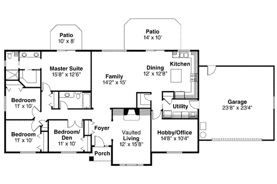 Floor Plan - Main Floor for Ranch House Plan #124-394 - 4 bed, 2 bath