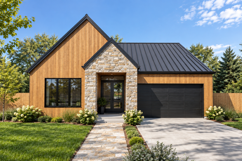Home Plan - Exterior - Front Elevation 2 for Contemporary House Plan #48-1235 - 3 bed, 2 bath