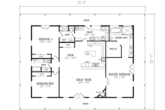 Floor Plan - Main Floor for Country House Plan #1-525 - 3 bed, 3 bath