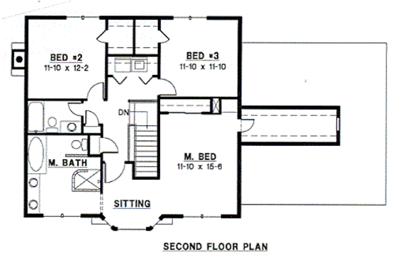 Floor Plan - Upper Floor for Traditional House Plan #67-483 - 3 bed, 2.5 bath