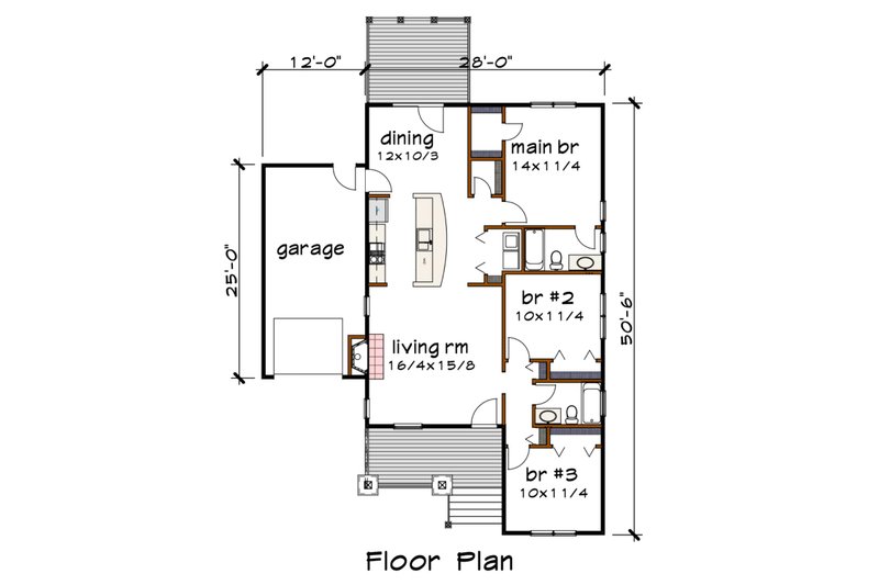 Architectural House Design - Floor Plan - Main Floor for Bungalow House Plan #79-164 - 3 bed, 2 bath