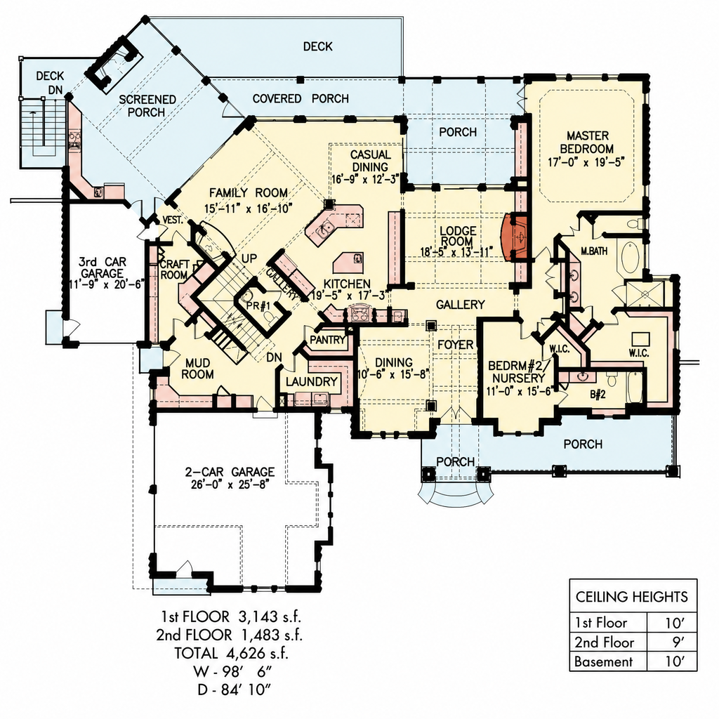 Floor Plan - Main Floor for Craftsman House Plan #54-698 - 5 bed, 4 bath