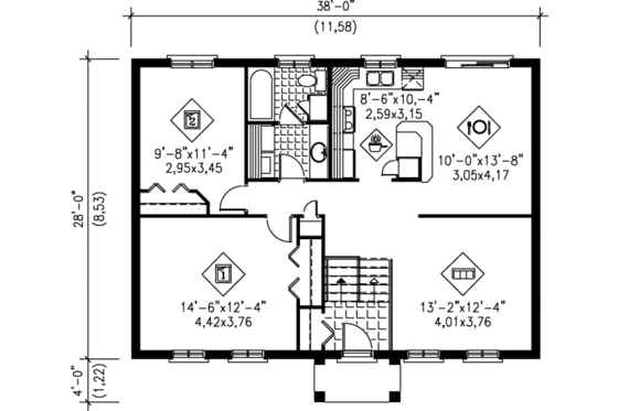 Floor Plan - Main Floor for European House Plan #25-1086 - 2 bed, 1 bath