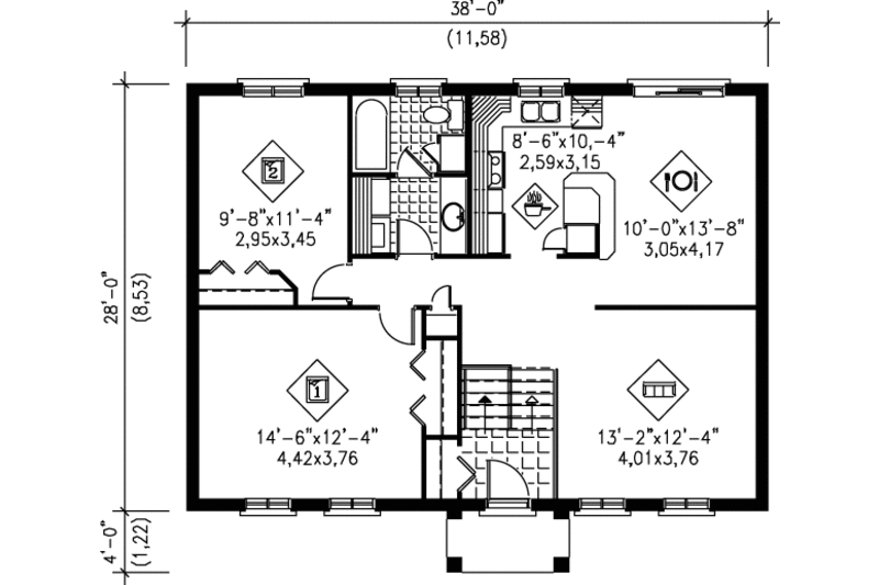 European Style House Plan - 2 Beds 1 Baths 1064 Sq/Ft Plan #25-1086 ...