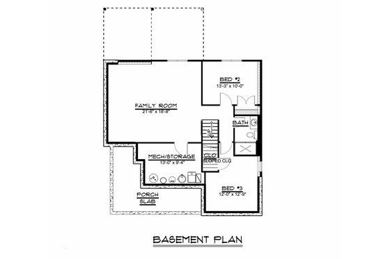 Floor Plan - Lower Floor for Craftsman House Plan #1064-45 - 2 bed, 1.5 bath