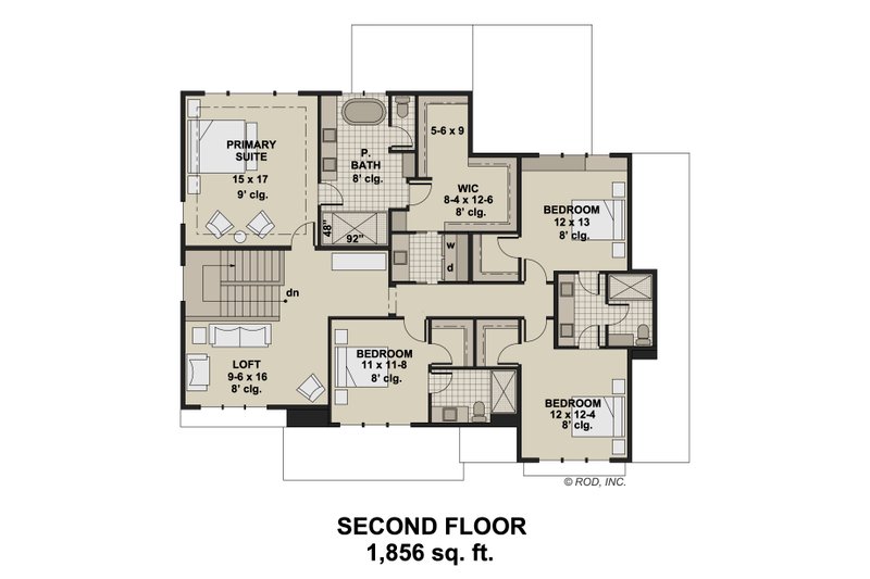 Dream House Plan - Floor Plan - Upper Floor for Craftsman House Plan #51-1267 - 4 bed, 3.5 bath