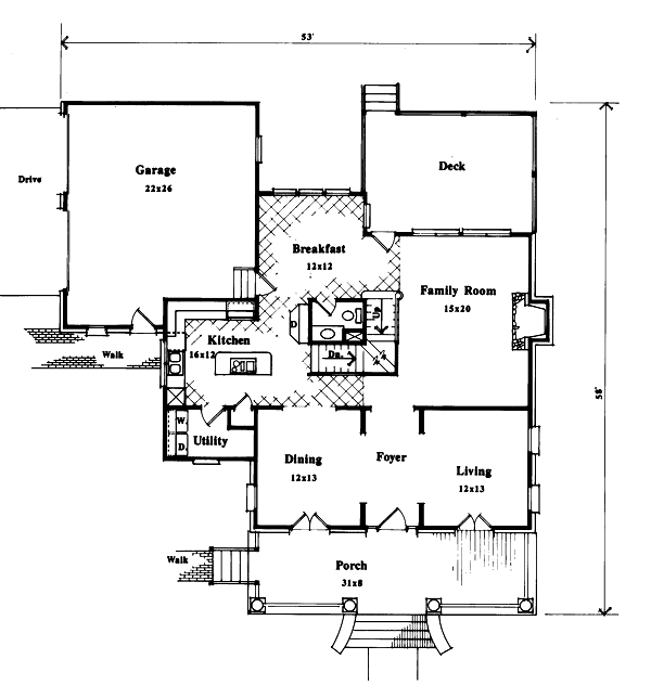 Architectural House Design - Southern Floor Plan - Main Floor Plan #41-158