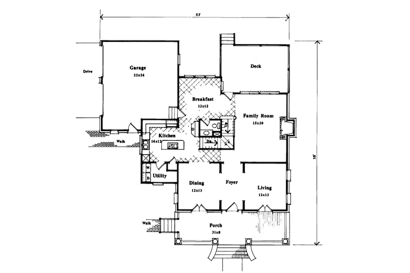 Home Plan - Floor Plan - Main Floor for Southern House Plan #41-158 - 3 bed, 2.5 bath