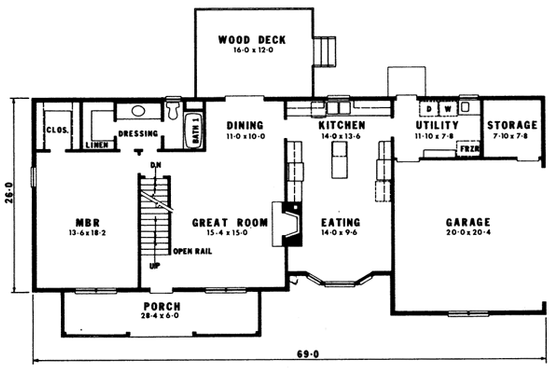 Floor Plan - Main Floor for Country House Plan #10-234 - 3 bed, 2 bath